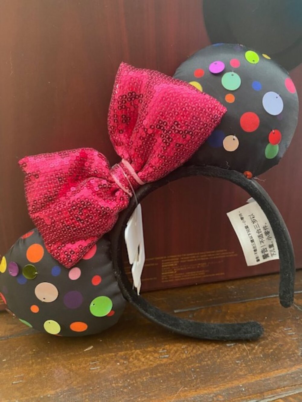 Sequin Bow Polka Dot Minnie Ear Headband - Pink Bow